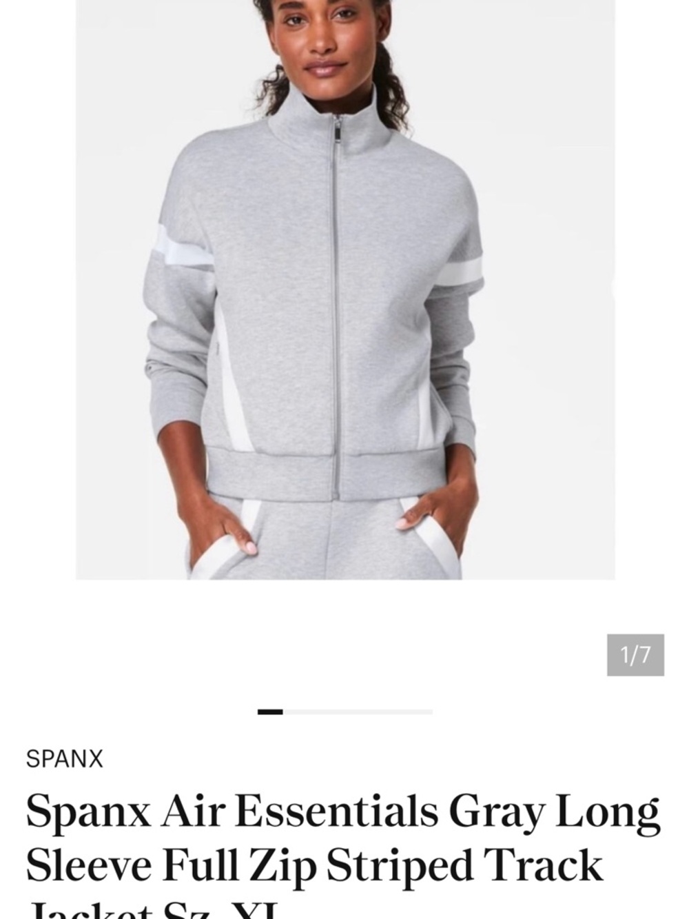 Spanx Gray Full-Zip Track Jacket with White Stripes